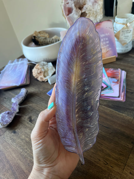 Large Feather Trinket Tray ~ lilac shimmer Jewellery dish
