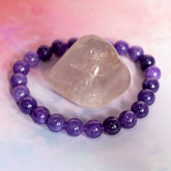 Amethyst Crystal Bracelet, Tumble Stone & Affirmation Car Set - Inner peace, balance, Inner wisdom