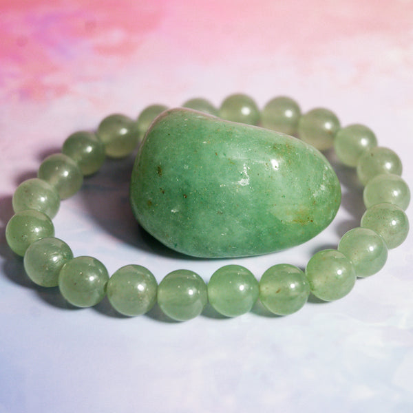 Green Aventurine Bracelet, tumble stone & Affirmation Cards - Confidence, Courage, Strength