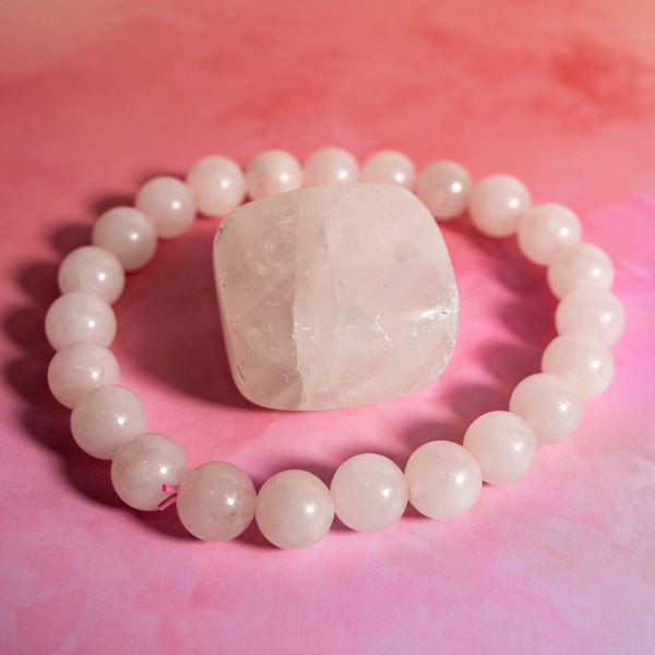 Rose Quartz Crystal Bracelet, Tumble Stone & Affirmation Card Set - Unconditional Love, Self Worth, Peace. Kindness