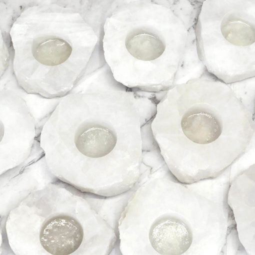 Clear Quartz Tea Light Candle Holder with 3 tea light candles