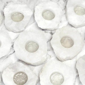 Clear Quartz Tea Light Candle Holder with 3 tea light candles