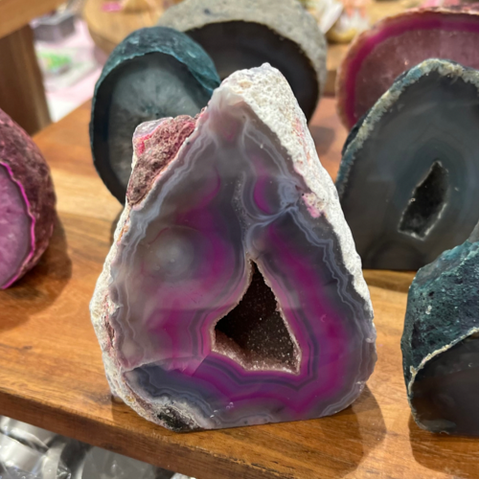 Deep Pink Agate Crystal Druzy Geode Ornamental Crystal