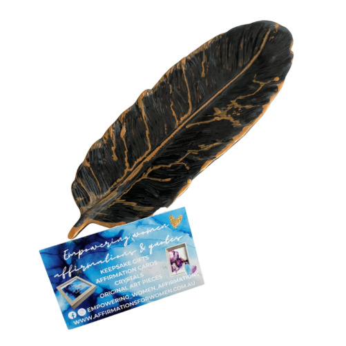 Large Feather Trinket Tray ~ Black & Ochre Jewellery Dish