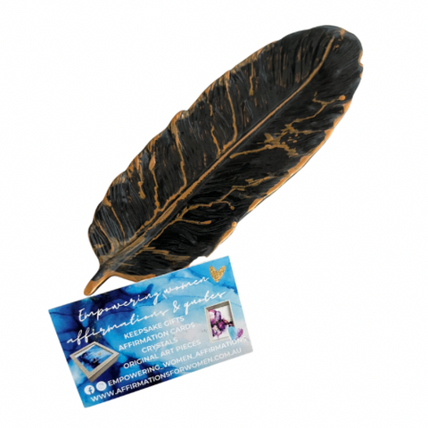 Large Feather Trinket Tray ~ Black & Ochre Jewellery Dish